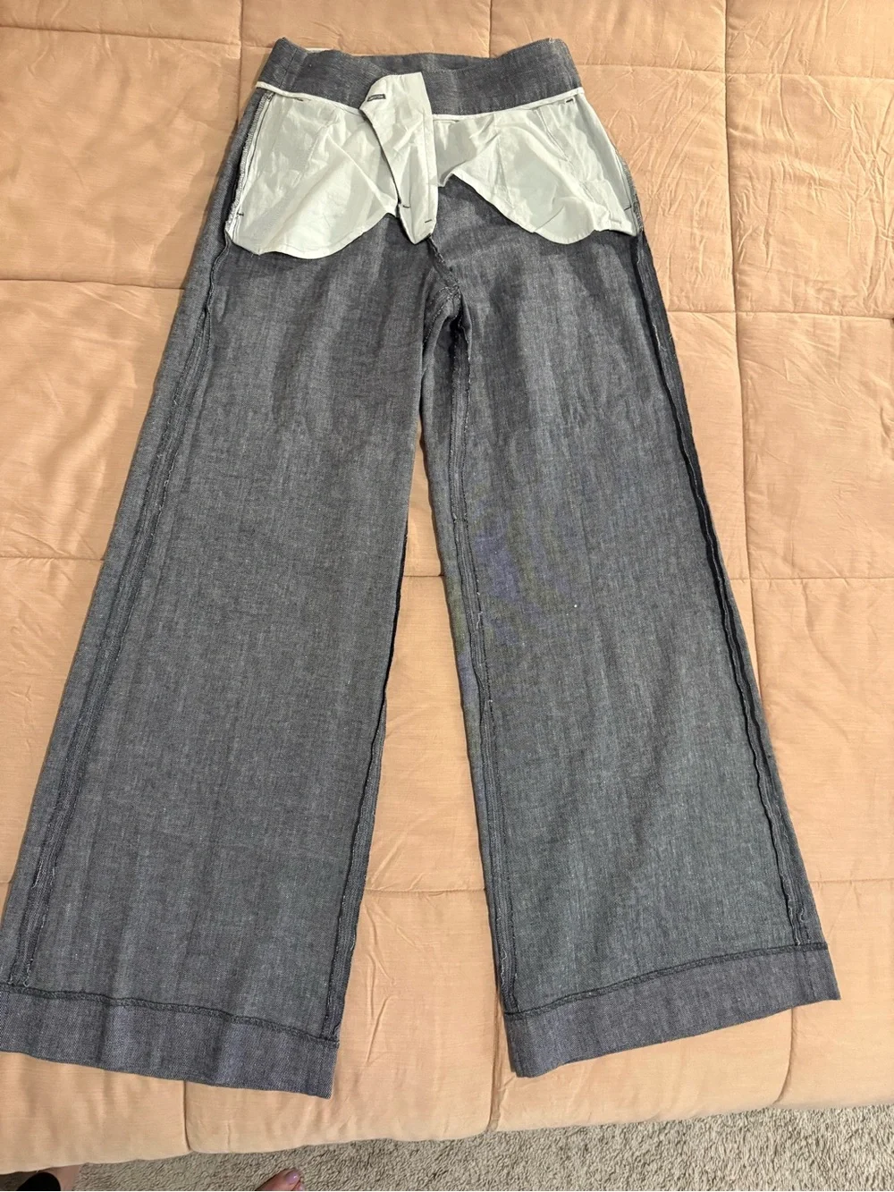 BR Women's HR Wide-Leg Linen size 2R Pants and SM matching top - navy blend